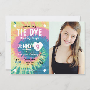 Tie Dye Birthday Get Messy Roligt Girls Photo Inbjudningar
