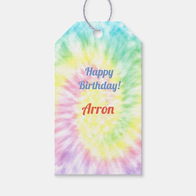 Tie Dye Birthday Presentetikett (Framsidan)