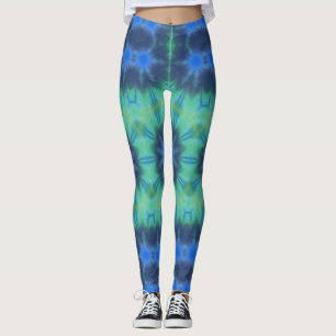 Tie Dye Blue Grönt Yoga Gym Exercise Leggings