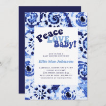 Tie Dye Blue Shibori Peace Kärlek Baby Shower