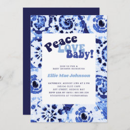 Tie Dye Blue Shibori Peace Kärlek Baby Shower Inbjudningar