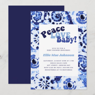 Tie Dye Blue Shibori Peace Kärlek Baby Shower Inbjudningar