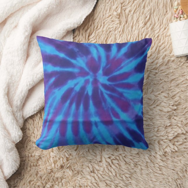 Tie Dye Blue Teal Lila Colorful Mönster Hippie Kudde (Filt)