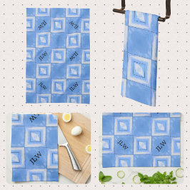 Tie Dye Boho Chic Blue and White Checkated Kökshandduk