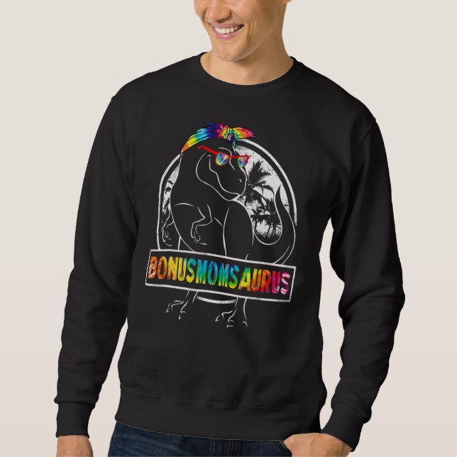 Tie Dye Bonusmomsaurus Bonus Mamma Dinosaur Rex Mo Lång Ärmad Tröja (Framsida)