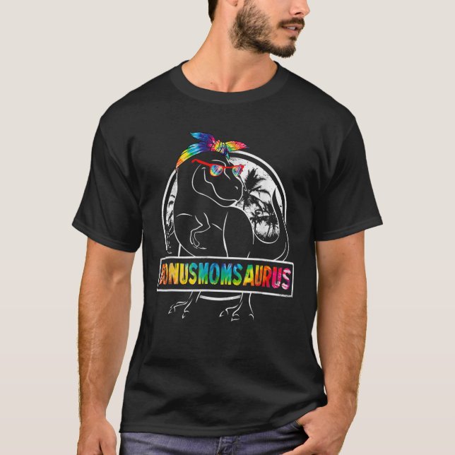 Tie Dye Bonusmomsaurus Bonus Mom Dinosaur Rex Moth T Shirt (Framsida)