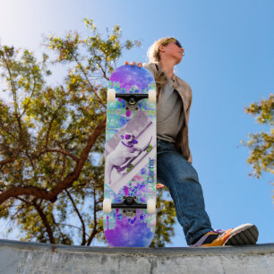 Tie dye Bulldog Blue Lila Mini Skateboard Bräda 18,5 Cm