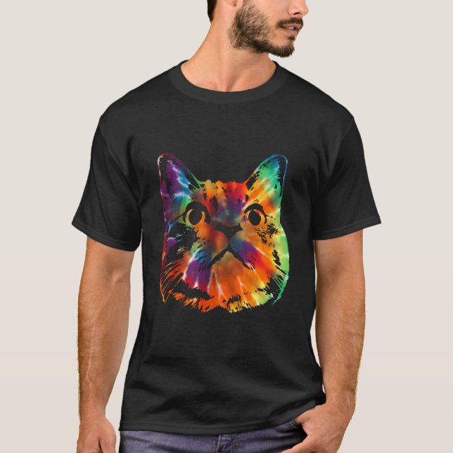 Tie Dye Cat Colorful Tye Dye Kitten T Shirt (Framsida)