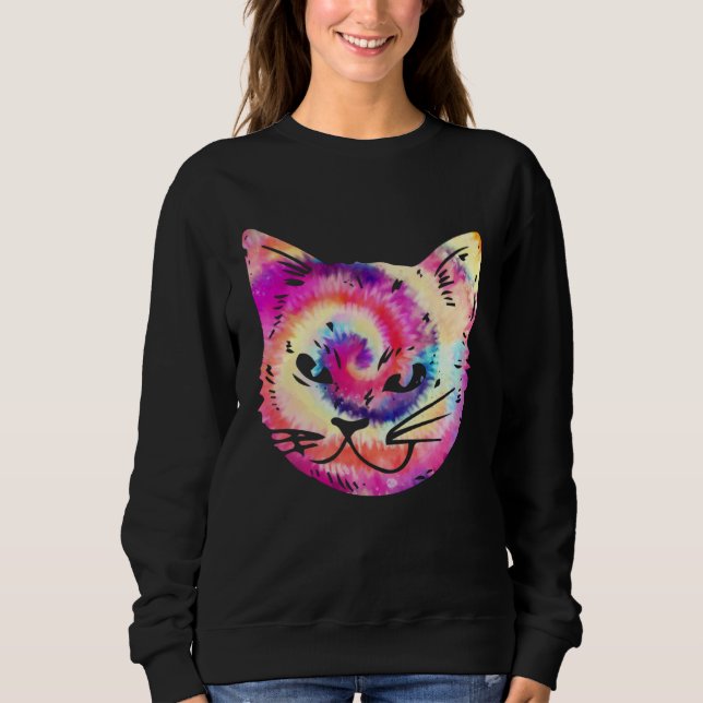 Tie Dye Cat Kitten  Hippie T Shirt (Framsida)