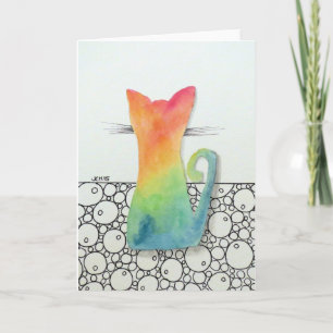 Tie Dye Cat med Bubbles Greeting Card Kort