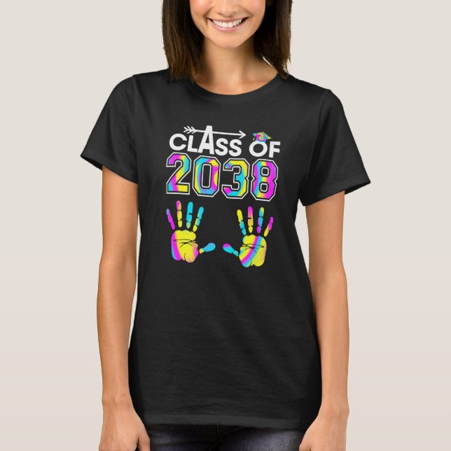 Tie Dye Class Of 2038 Kindergarten Handprint Grow  T Shirt (Framsida)
