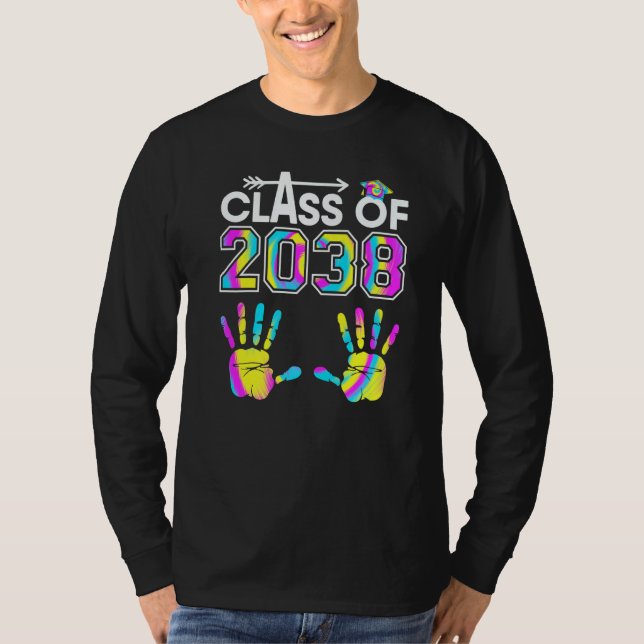 Tie Dye Class Of 2038 Kindergarten Handprint Grow  T Shirt (Framsida)
