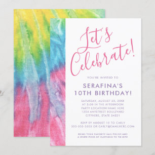 Tie Dye Colorful Bright Pastel Rosa Tween Birthday Inbjudningar