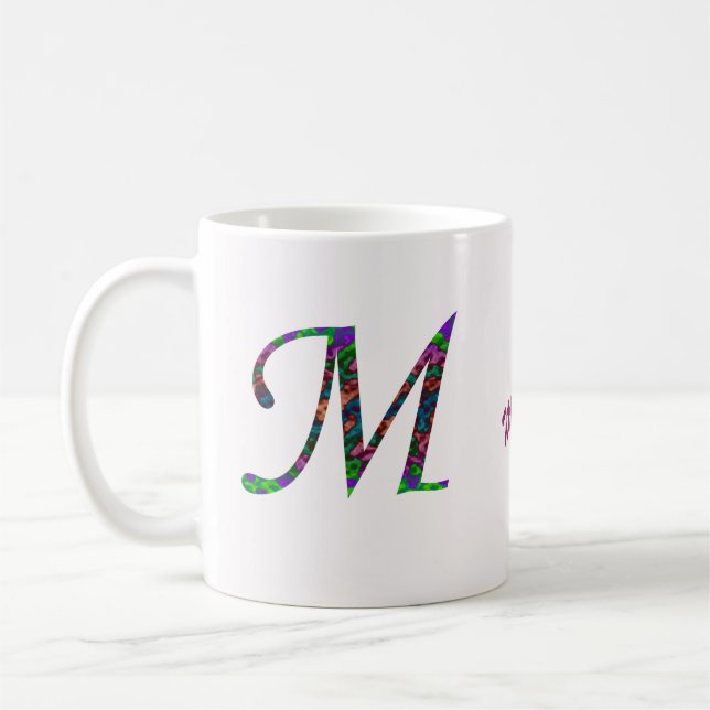 Tie Dye Colorful Swirled Brev M Monogram Kaffemugg (Vänster)
