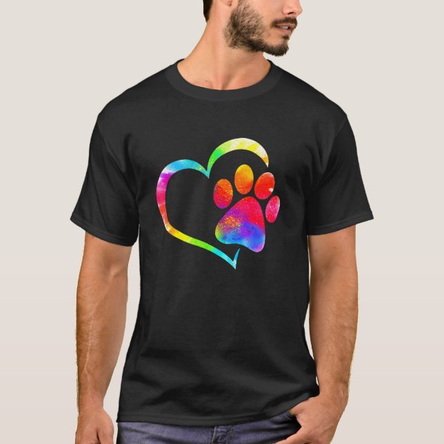 Tie Dye Cute Kärlek Hund Paw Skriv ut Hund ägare T Shirt (Framsida)