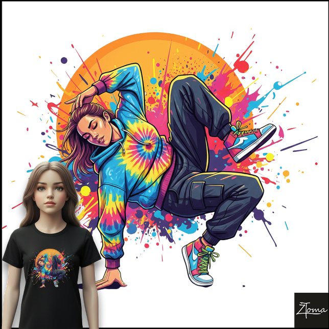 Tie-Dye Dansare Breakdance Målarfärgssprut Konst T Shirt (Skapare uppladdad)