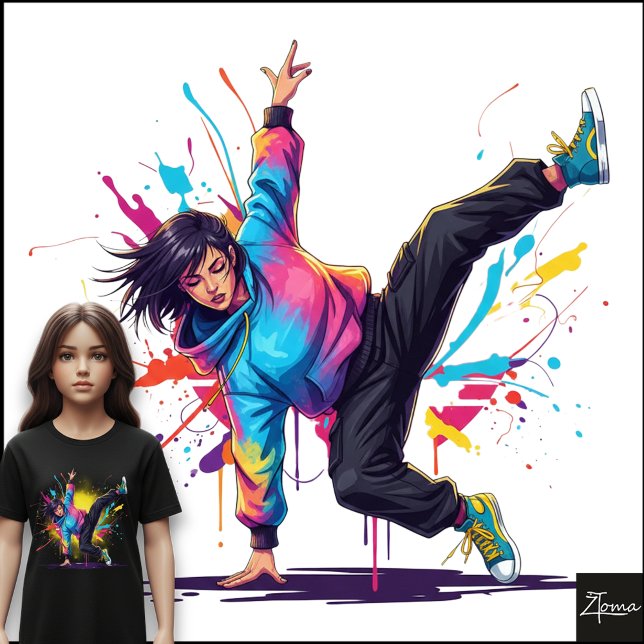Tie-Dye-dansare Breakdance-pose Splatterkonst T Shirt (Skapare uppladdad)