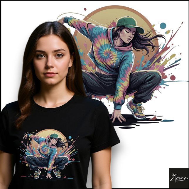 Tie-Dye Dansare Hukande Pose Splatter Konst T Shirt (Skapare uppladdad)