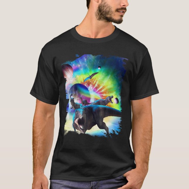 Tie-Dye Dinosaur Space Galaxy Dinosaurs Rainbow T Shirt (Framsida)