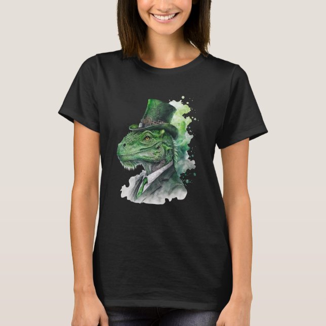 Tie Dye Dinosaur Tuxedo Leprechaun Hat St Patrick' T Shirt (Framsida)