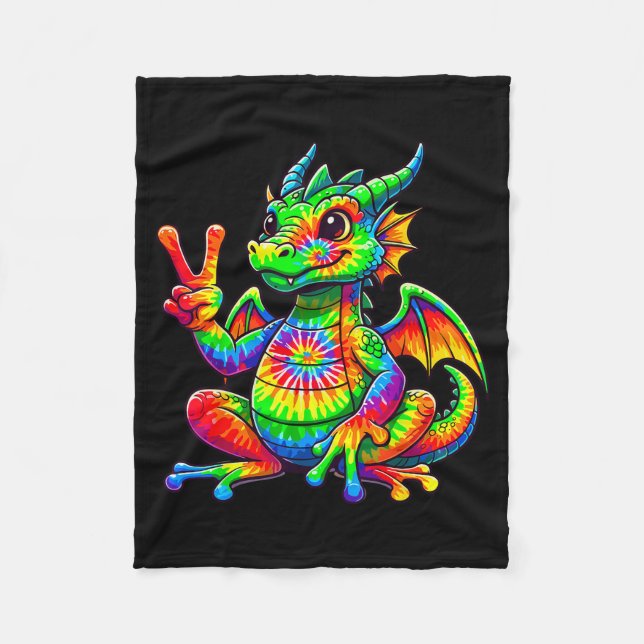 Tie-dye Dragon Peace Sign Hipe  Fleecefilt (Framsidan)