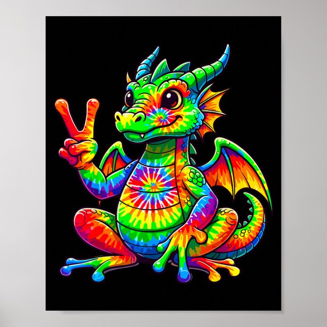 Tie-dye Dragon Peace Sign Hipe  Poster (Framsidan)