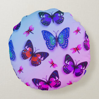 Tie-Dye Dragonflies & Butterflies Round Pillow Rund Kudde