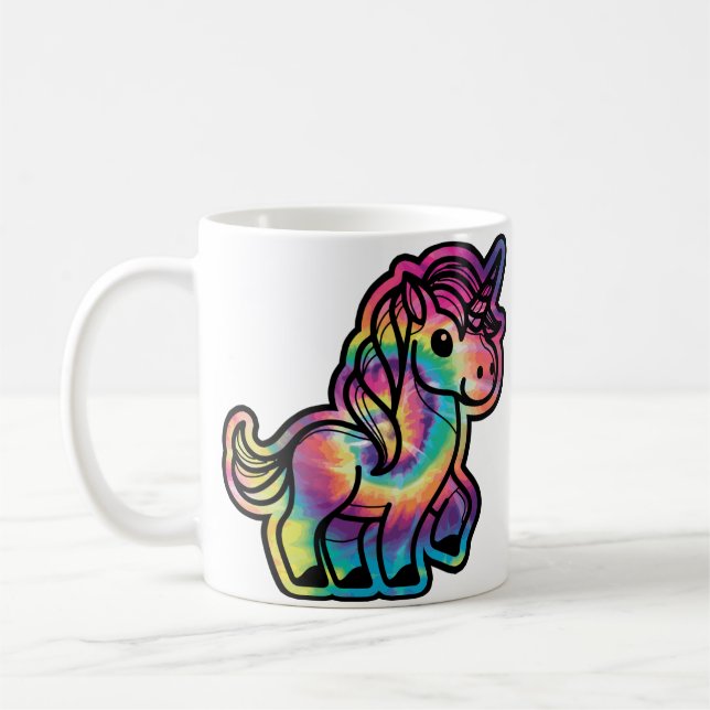 Tie Dye Dreams: Vibrant Unicorn Kaffemugg (Vänster)