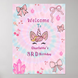 Tie Dye Enhörning Coquette Bow Födelsedags välkoms Poster