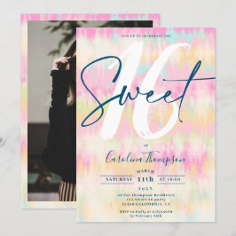 Tie dye enmajskolvsmassans typsnittsfoto Sweet 16 Inbjudningar