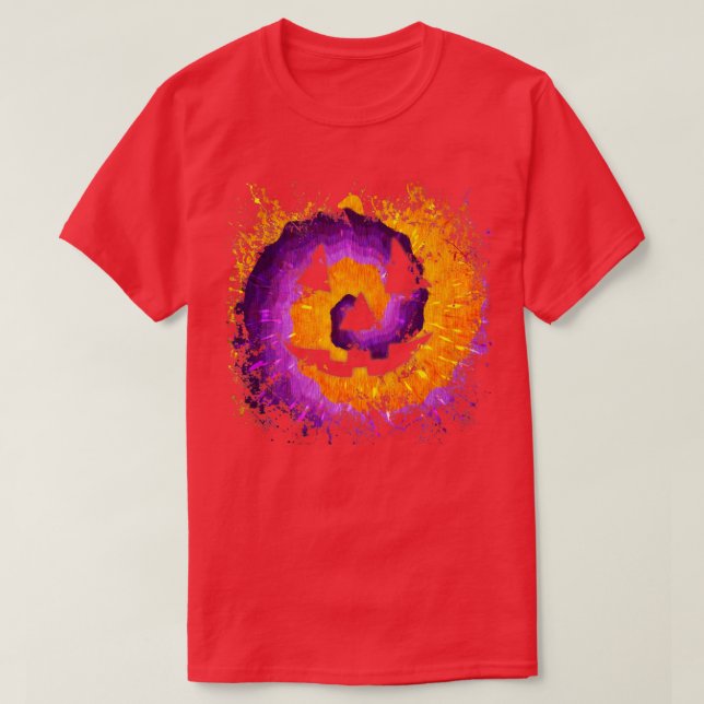 Tie Dye Evil Pumpkin Monster Ansikte JackOLantern  T Shirt (Design framsida)