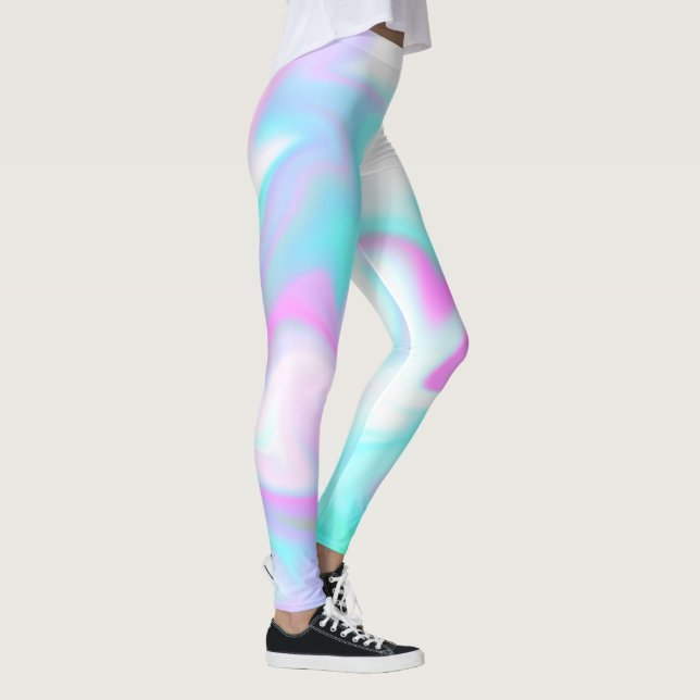 Tie Dye Falsk Holografisk Rosa Godis Leggings (Höger)