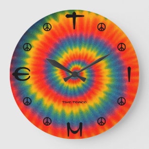 Tie Dye Färg Explosion Fred Spiral Vägg Ur Stor Klocka