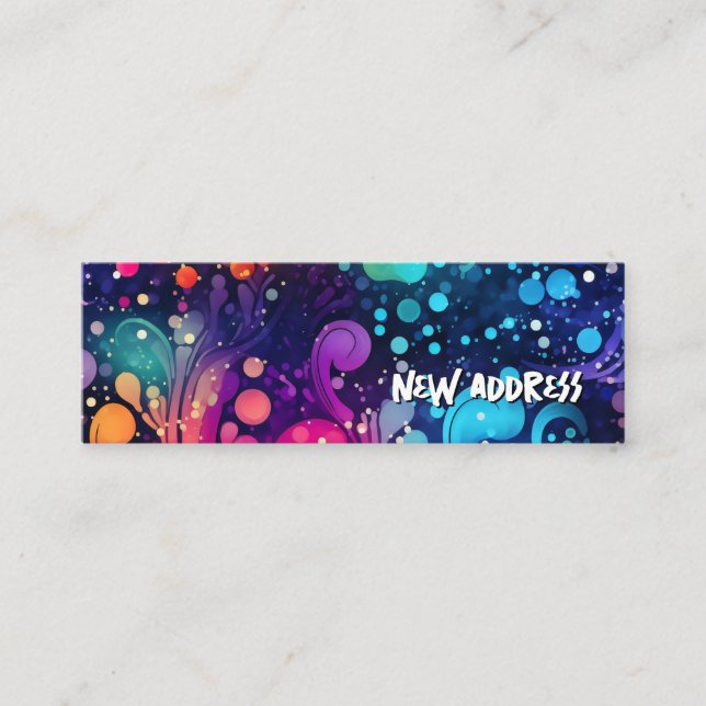 Tie dye färg stänk ny adress mini visitkort (Framsida)