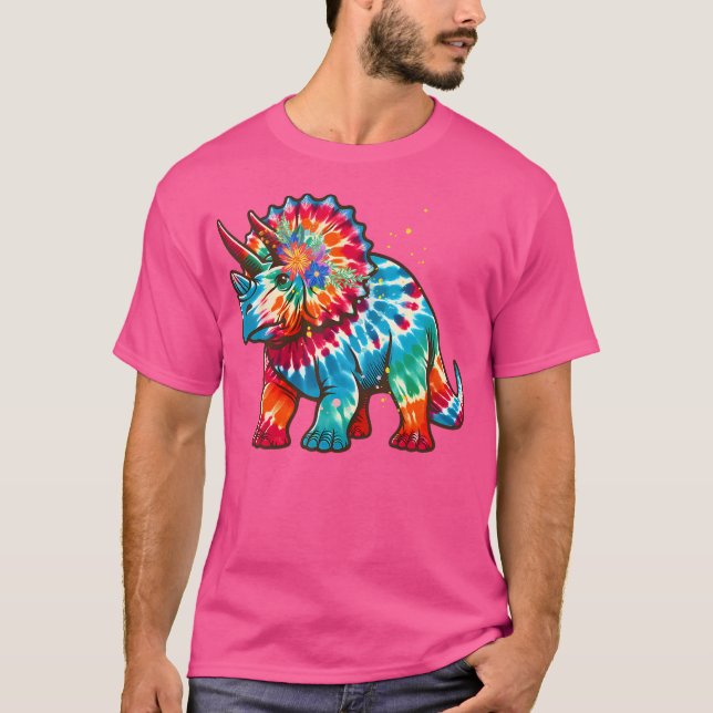 Tie Dye Färg Triceratops Tie Dyed Dinosaur Prehis T Shirt (Framsida)