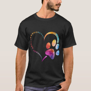 Tie Dye Färgglatt Hund tassavtryck tassar hjärta h T Shirt