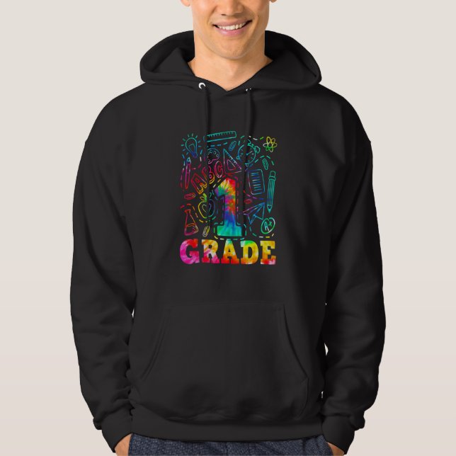 Tie Dye First Klass Typography Back to school 2 Hoodie (Framsida)