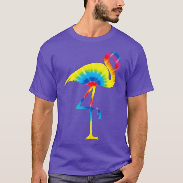 Tie Dye Flamingo Rainbow Print Bird Animal Peace T Shirt (Framsida)