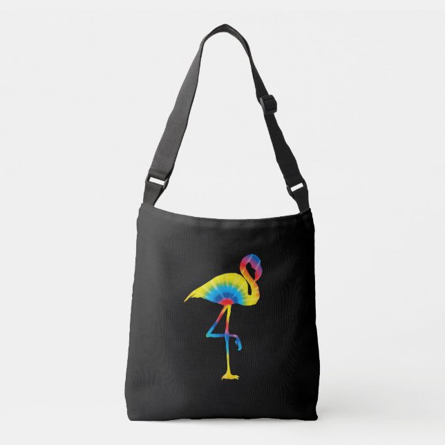 Tie Dye Flamingo Rainbow Skriv ut fågelhippie Axelväska (Framsida)