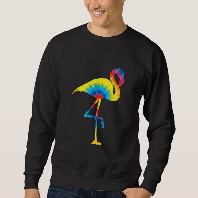 Tie Dye Flamingo Rainbow Skriv ut fågelhippie Lång Ärmad Tröja (Framsida)