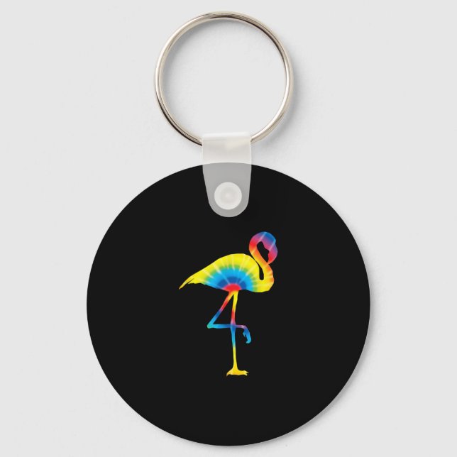 Tie Dye Flamingo Rainbow Skriv ut fågelhippie Nyckelring (Framsida)