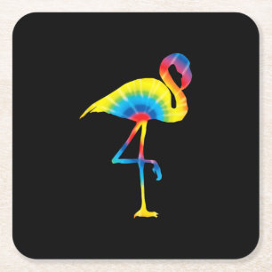 Tie Dye Flamingo Rainbow Skriv ut fågelhippie Underlägg Papper Kvadrat