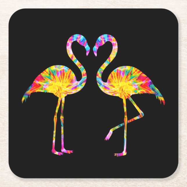 TIE DYE FLAMINGO UNDERLÄGG PAPPER KVADRAT (Framsidan)