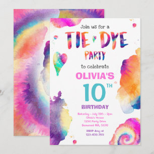 Tie Dye Födelsedagsfest Bright Tie Dye Hippy Party Inbjudningar