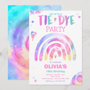 Tie Dye Födelsedagsfest Pastel Tie Dye Hippy Party Inbjudningar