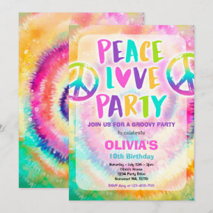 Tie Dye Födelsedagsfest Pastel Tie Dye Hippy Party Inbjudningar