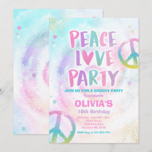 Tie Dye Födelsedagsfest Pastel Tie Dye Hippy Party Inbjudningar