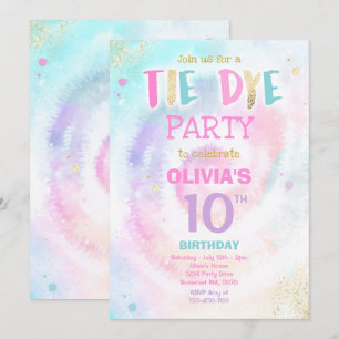 Tie Dye Födelsedagsfest Pastel Tie Dye Hippy Party Inbjudningar