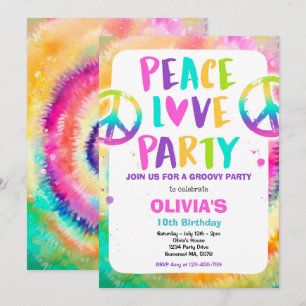 Tie Dye Födelsedagsfest Pastel Tie Dye Hippy Party Inbjudningar