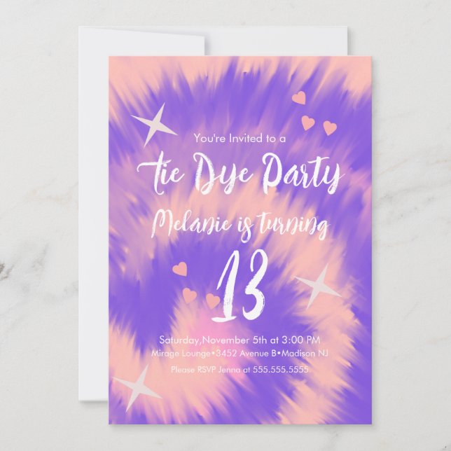 Tie Dye Födelsedagsfest Retro Groovy Inbjudningar (Framsida)